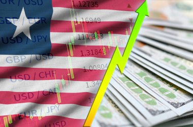 Liberya bayrağı ve bize para bir yelpaze ile dolar pozisyon büyüyen grafik