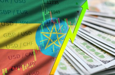 Etiyopya bayrağı ve bize para bir yelpaze ile dolar pozisyon büyüyen grafik