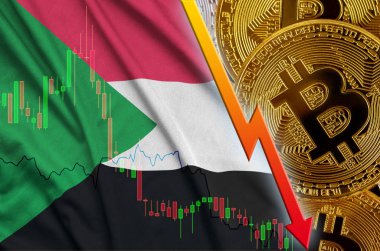 Sudan bayrağı ve eğilim ile birçok altın bitcoins düşen cryptocurrency