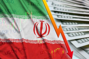 Iran bayrağı ve bize düşen Doları pozisyon dolar faturaları bir fan ile grafik