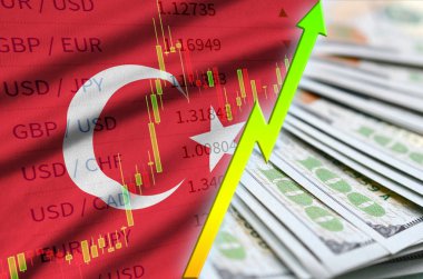 Türkiye'nin bayrak ve bize para bir yelpaze ile dolar pozisyon büyüyen grafik