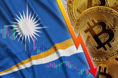 Marshall Adaları bayrağı ve eğilim ile birçok altın bitcoins düşen cryptocurrency