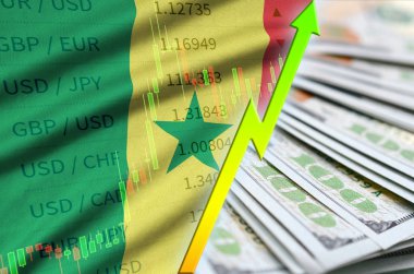 Senegal bayrak ve bize para bir yelpaze ile dolar pozisyon büyüyen grafik