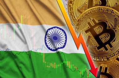 Hindistan bayrağı ve eğilim ile birçok altın bitcoins düşen cryptocurrency