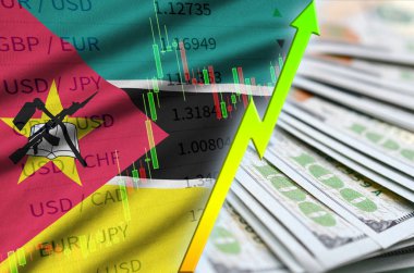 Mozambik bayrak ve bize para bir yelpaze ile dolar pozisyon büyüyen grafik