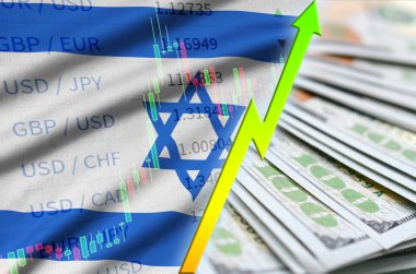İsrail bayrağı ve bize para bir yelpaze ile dolar pozisyon büyüyen grafik