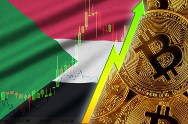 Sudan bayrağı ve eğilim birçok altın bitcoins ile büyüyen cryptocurrency