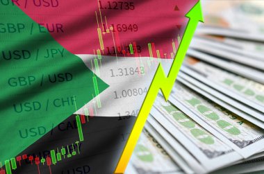 Sudan bayrağı ve bize para bir yelpaze ile dolar pozisyon büyüyen grafik