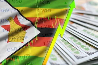 Zimbabve bayrağı ve bize para bir yelpaze ile dolar pozisyon büyüyen grafik