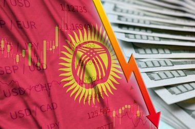Kırgızistan bayrağı ve bize düşen Doları pozisyon dolar faturaları bir fan ile grafik