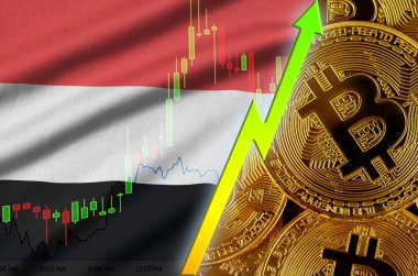 Yemen bayrak ve eğilim birçok altın bitcoins ile büyüyen cryptocurrency