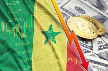 Senegal bayrak ve eğilim ile iki bitcoins dolar faturaları üzerinde düşen cryptocurrency