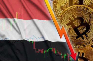 Yemen bayrak ve eğilim ile birçok altın bitcoins düşen cryptocurrency