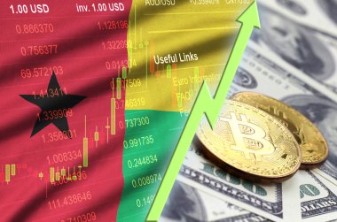 Gine Bissau bayrak ve eğilim ile iki bitcoins dolar faturaları üzerinde büyüyen cryptocurrency