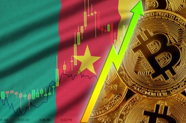 Kamerun bayrağı ve eğilim birçok altın bitcoins ile büyüyen cryptocurrency