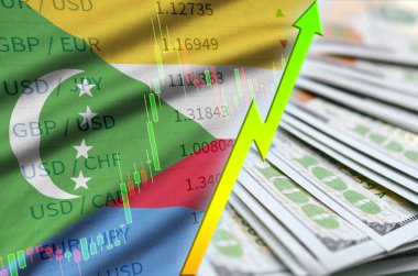 Komor bayrağı ve bize para bir yelpaze ile dolar pozisyon büyüyen grafik