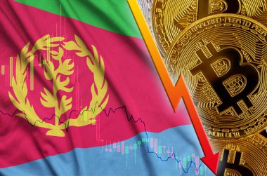 Eritre bayrak ve eğilim ile birçok altın bitcoins düşen cryptocurrency