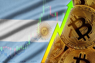 Arjantin bayrağı ve eğilim birçok altın bitcoins ile büyüyen cryptocurrency