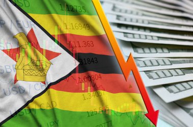 Zimbabve bayrağı ve bize düşen Doları pozisyon dolar faturaları bir fan ile grafik