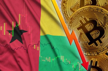 Gine Bissau bayrak ve eğilim ile birçok altın bitcoins düşen cryptocurrency