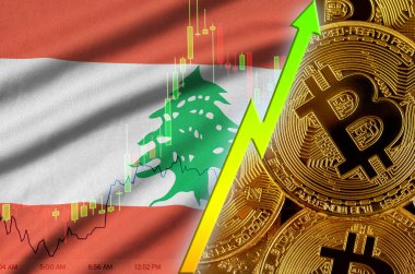 Lübnan Bayrağı ve eğilim birçok altın bitcoins ile büyüyen cryptocurrency