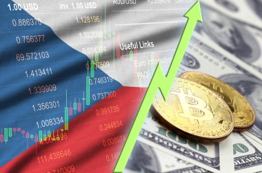 Çek bayrak ve eğilim ile iki bitcoins dolar faturaları üzerinde büyüyen cryptocurrency