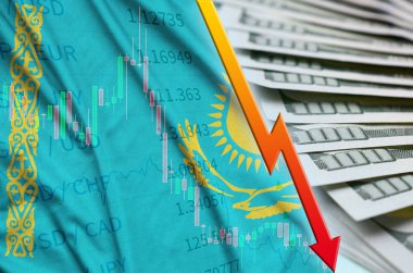 Kazakistan bayrağı ve bize düşen Doları pozisyon dolar faturaları bir fan ile grafik