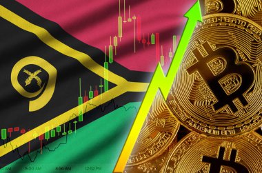 Vanuatu bayrağını ve eğilim birçok altın bitcoins ile büyüyen cryptocurrency