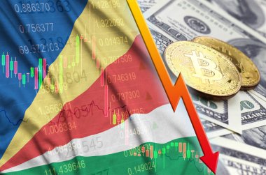 Seyşeller bayrak ve eğilim ile iki bitcoins dolar faturaları üzerinde düşen cryptocurrency