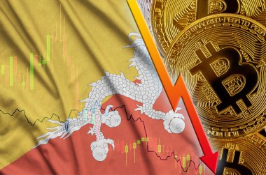 Bhutan bayrağı ve eğilim ile birçok altın bitcoins düşen cryptocurrency