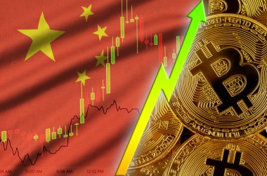 Çin bayrak ve eğilim birçok altın bitcoins ile büyüyen cryptocurrency