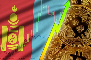 Moğolistan bayrağı ve eğilim birçok altın bitcoins ile büyüyen cryptocurrency