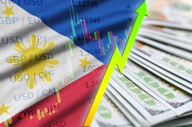 Filipinler bayrağı ve bize para bir yelpaze ile dolar pozisyon büyüyen grafik