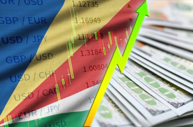 Seyşeller bayrak ve bize para bir yelpaze ile dolar pozisyon büyüyen grafik
