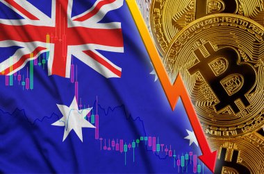 Avustralya bayrağı ve eğilim ile birçok altın bitcoins düşen cryptocurrency