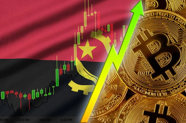 Angola bayrağı ve eğilim birçok altın bitcoins ile büyüyen cryptocurrency