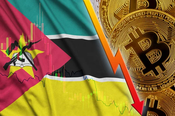 Mozambik bayrak ve eğilim ile birçok altın bitcoins düşen cryptocurrency