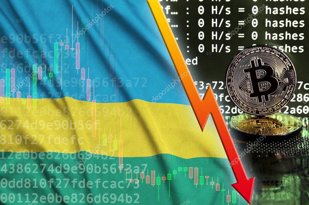 Bandera de Ruanda y la caída de flecha roja en la pantalla de minería