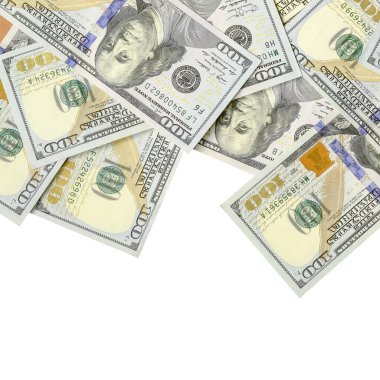 Amerikan parası bir sınır beyaz kopya alanı ile izole. Para sınırı yüz dolarlık banknotlar