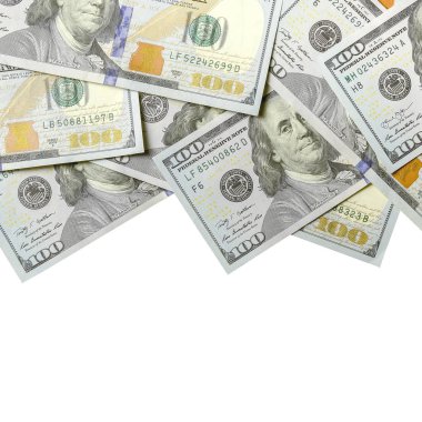 Amerikan parası bir sınır beyaz kopya alanı ile izole. Para sınırı yüz dolarlık banknotlar