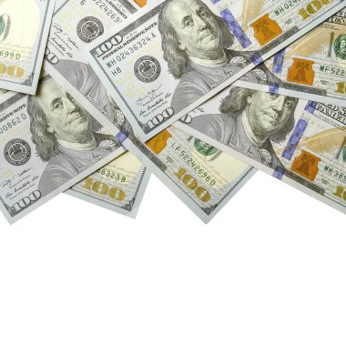 Amerikan parası bir sınır beyaz kopya alanı ile izole. Para sınırı yüz dolarlık banknotlar