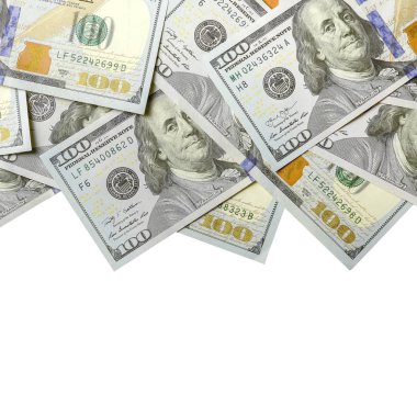 Amerikan parası bir sınır beyaz kopya alanı ile izole. Para sınırı yüz dolarlık banknotlar