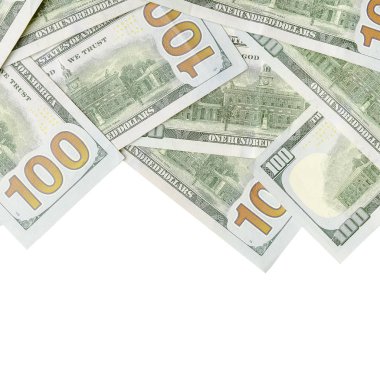 Amerikan parası bir sınır beyaz kopya alanı ile izole. Para sınırı yüz dolarlık banknotlar