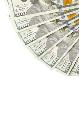 Amerikan parası bir sınır beyaz kopya alanı ile izole. Para sınırı yüz dolarlık banknotlar