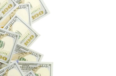 Amerikan parası bir sınır beyaz kopya alanı ile izole. Para sınırı yüz dolarlık banknotlar