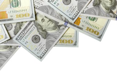 Amerikan parası bir sınır beyaz kopya alanı ile izole. Para sınırı yüz dolarlık banknotlar