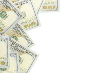 Amerikan parası bir sınır beyaz kopya alanı ile izole. Para sınırı yüz dolarlık banknotlar