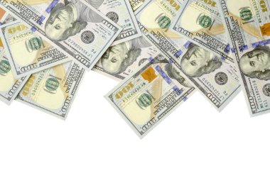 Amerikan parası bir sınır beyaz kopya alanı ile izole. Para sınırı yüz dolarlık banknotlar