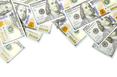 Amerikan parası bir sınır beyaz kopya alanı ile izole. Para sınırı yüz dolarlık banknotlar