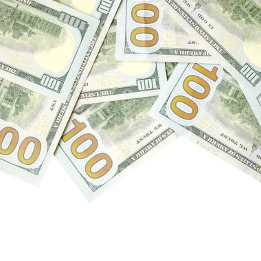Amerikan parası bir sınır beyaz kopya alanı ile izole. Para sınırı yüz dolarlık banknotlar